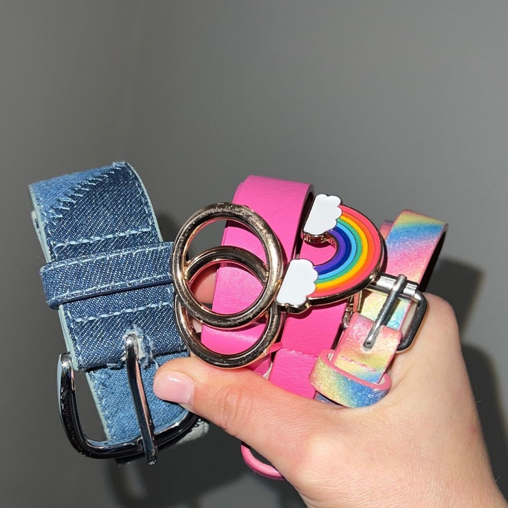 Stylish Kids Belts Set - Pink and Rainbow